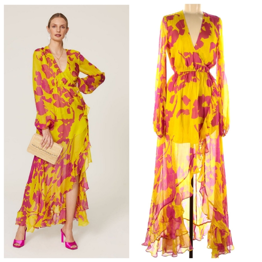 Caroline Constas Liv Maxi Floral Ruffle Kimono Duster Dress - Summer Vacation